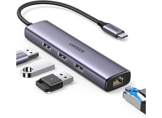 UGREEN USB-C to Ethernet Adapter, 4 in 1 Multiport Hub with Gigabit RJ45
